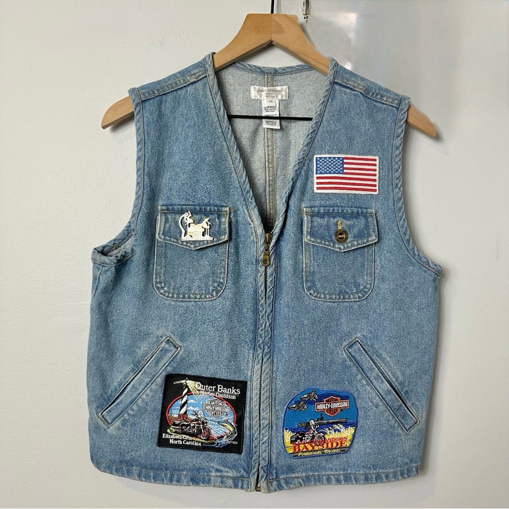 Vintage Harley-Davidson Custom Patch Denim Vest Y2K Biker Style‎ Women’s M